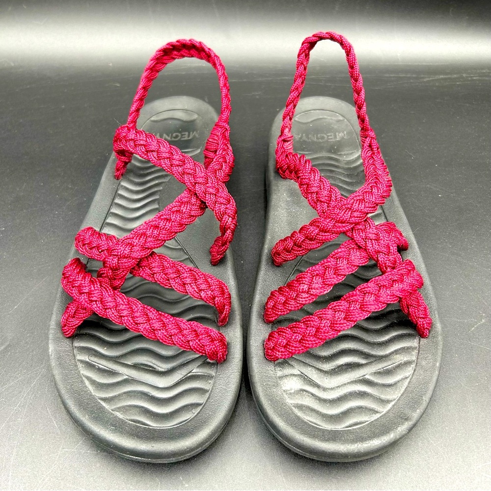 MEGNYA Women’s Rope Sandals Size 10 Red Braided Slip-On Comfort Hiking Beach